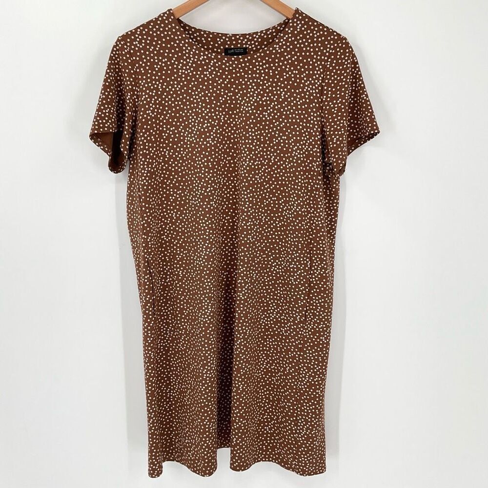 J Jill Wearever Collection A-Line T-Shirt Dress Polka‎ Dot Tan Women Medium